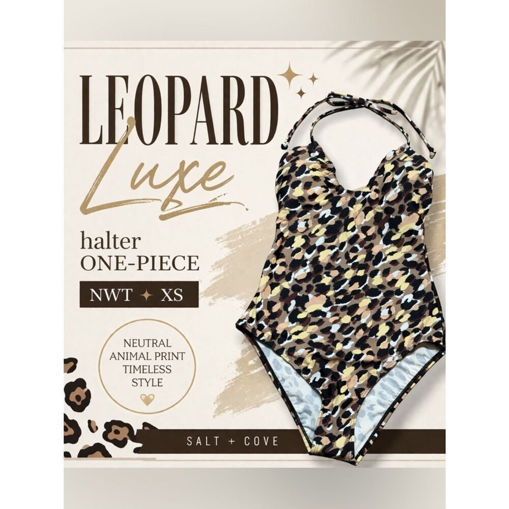✨ Salt + Cove Leopard Halter One-Piece Swimsuit XS NWT Animal Print ✨